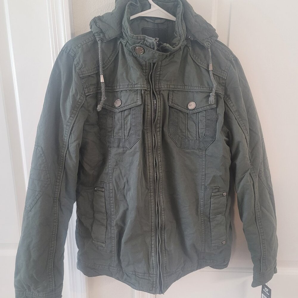 XRay Jeans Gray Workwear & Winter Jacket 100% Cotton With Hood Sz. Small  NWT